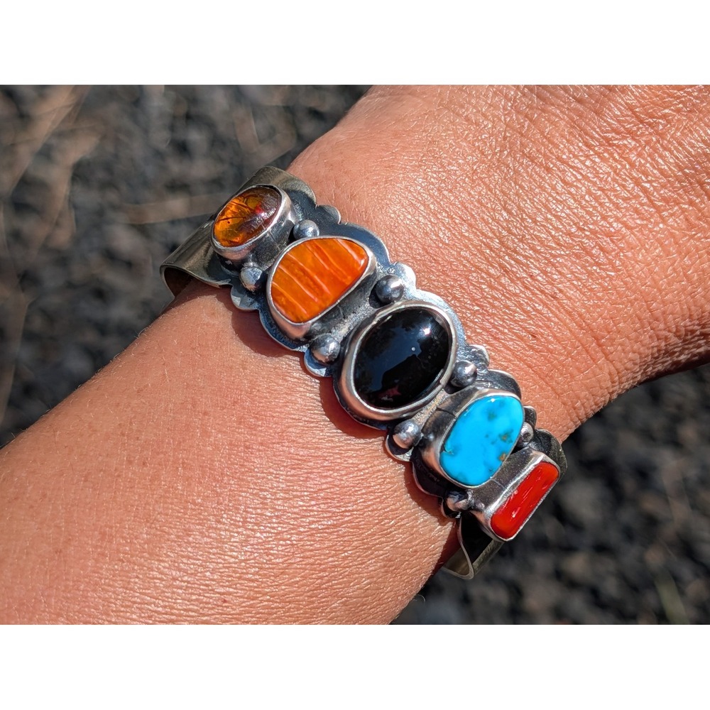 Navajo Sterling Silver Cuff Bracelet Hand Stamped Signed‎ Jewelry Sz 6.5 **